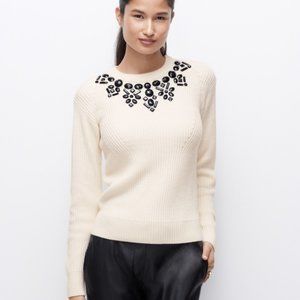 Ann Taylor ribbed embellished jewel neckline sweater size Sp